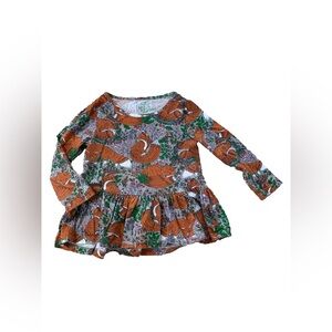 Gap Size 2 Years Fox Print Peplum Long Sleeve Top